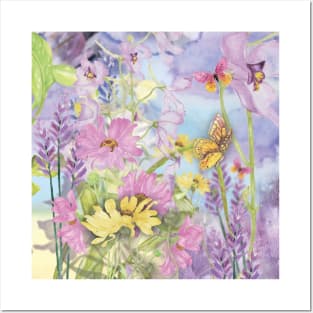 Pastel Cottage Core Flowers and Butterflies Posters and Art
